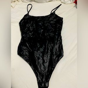 Black pleather tank top bodysuit